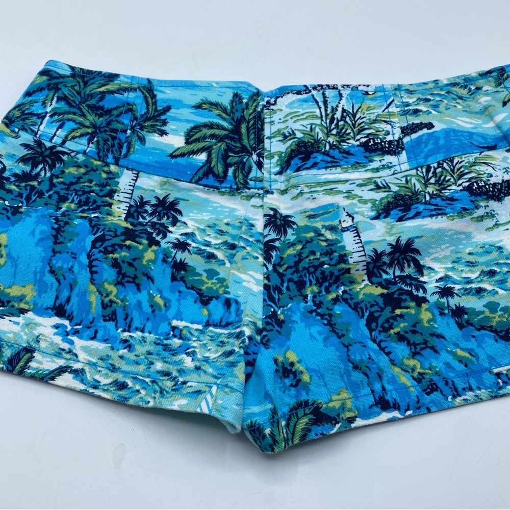 Low Rise Mini Micro coastal all Print Tropical Palm Tree Jean Short Spring 7/8 - Picture 5 of 8